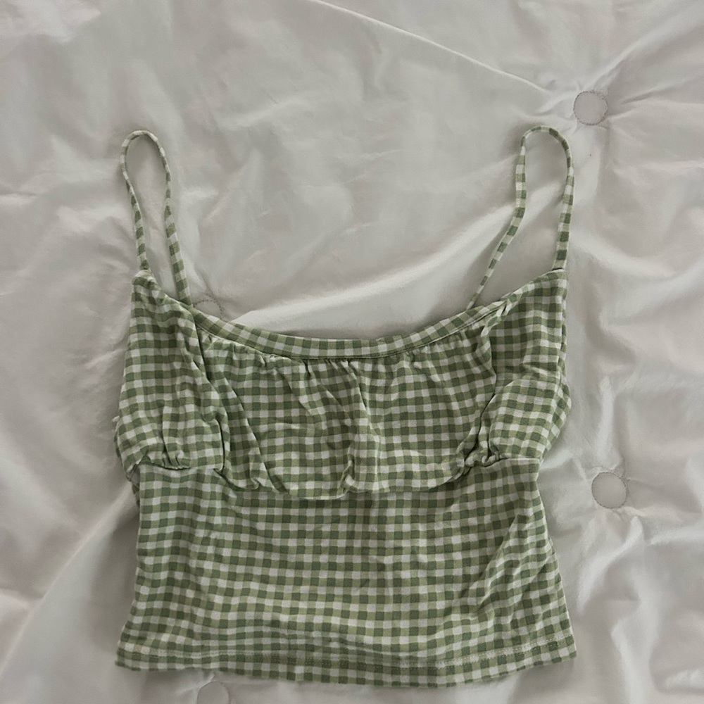 PacSun Green and White Ruffled Crop Camisole